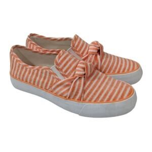 Talbots Jaden Knot Stripe Linen Platform Sneakers Slip-On Memory Foam Orange 7